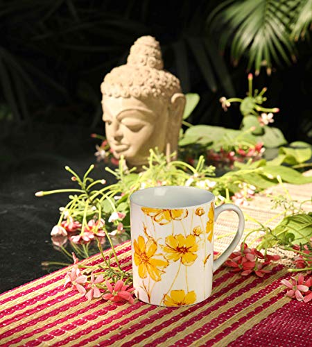 Image of Hitkari Potteries - White Garden Glory Porcelain Coffee Mug| for Morning & Evening Coffee,Tea | Set of 2 Pcs|350ml