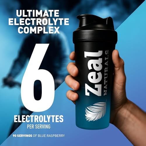Image of Zeal Electrolyte Powder - 90 Servings | Keto Electrolytes Powder | Zero Sugar, BCAAs, B-Vitamins | Potassium, Zinc, Magnesium | Hydration Powder Recovery Drink | Blue Raspberry