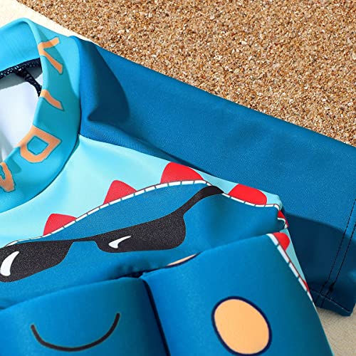 Image of Kids Float Swimsuit with 8 Adjustable Buoyancy Sticks for Baby Boys Girls One Piece Floating Swim Vest Training Aid Swimwear Blue - Short Sleeve 3-4T