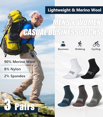Image of 3 Pairs 90% Merino Wool Ankle Business Casual Thin Wool Socks | 3 pairs, Moisture wicking, Arch support, Thin design, Running, Hiking, Business casual, All-season wear