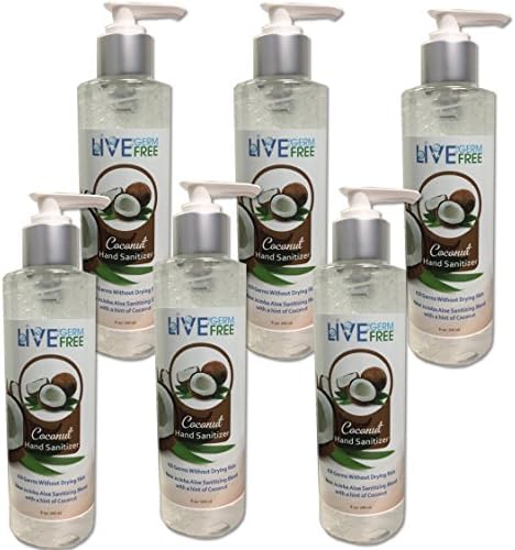 Live Germ Free Antibacterial Hand Sanitizer Gel with Jojoba Oil, Aloe Vera, & Vitamin E (8 oz Coconut 6-pack)