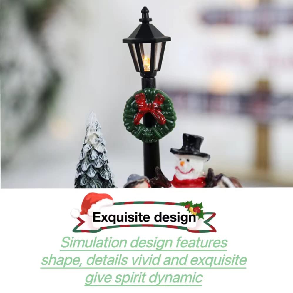 Christmas Village Set Ornaments, Resin LED Warm Light Tree Figurines, Mini Snowman House Gift Set, Collectible Building (B) - Image 4
