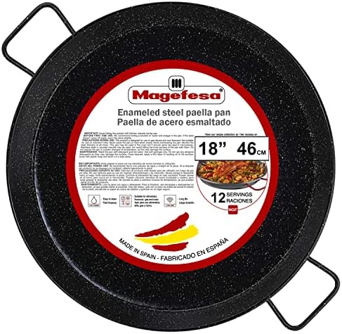 MAGEFESA 18 Enameled Steel Paella Pan - 46 cm - 12 Servings. Ideal for Outdoor Cooking and Makin...