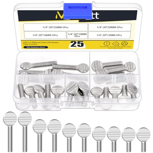 Mardatt 25Pcs 1/4"-20 Thread Thumb Screws, 304 Stainless Steel Rack Screw Finger Tight Racket Screw, 1/4"-20 x 25/64", 1/4"-20 x 1/2", 1/4"-20 x 5/8", 1/4"-20 x 3/4", 1/4"-20 x 1"