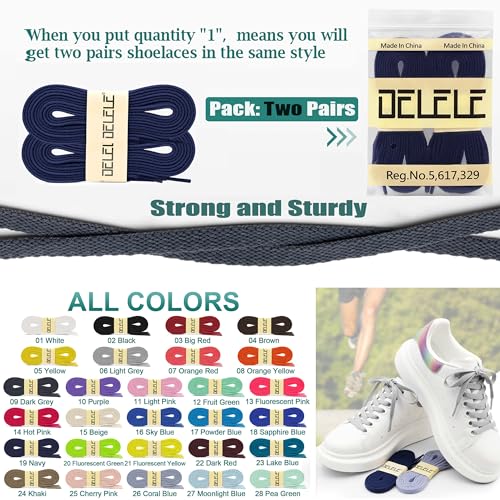 image for DELELE 2 Pair 24 inch Flat Shoe laces 5/16