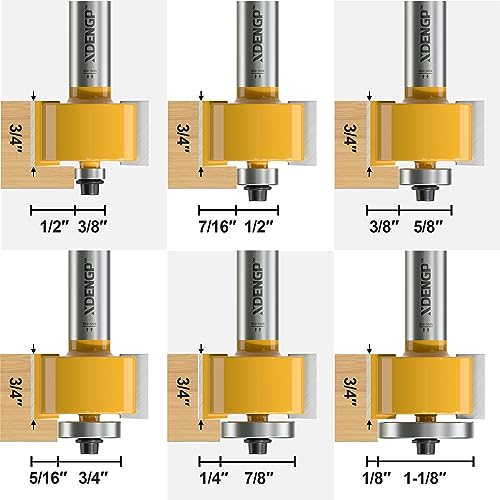 Image of Rabbet Router Bit Set 1 /2 Shank, Rabbeting Router Bits 1pcs with 6 Bearings for Interchangeable and Adjustable Multi Depths Cutter 1 /8 inch, 1 /4 inch, 5 /16 inch, 3 /8 inch, 7 /16 inch, 1 /2 inch
