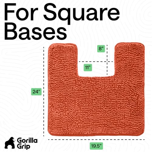 Image of Gorilla Grip Original Shaggy Chenille Square U-Shape Contoured Mat for Base of Toilet, 22.5x19.5 Size, Machine Wash and Dry, Soft Plush Absorbent Contour Carpet Mats for Bathroom Toilets, Coral
