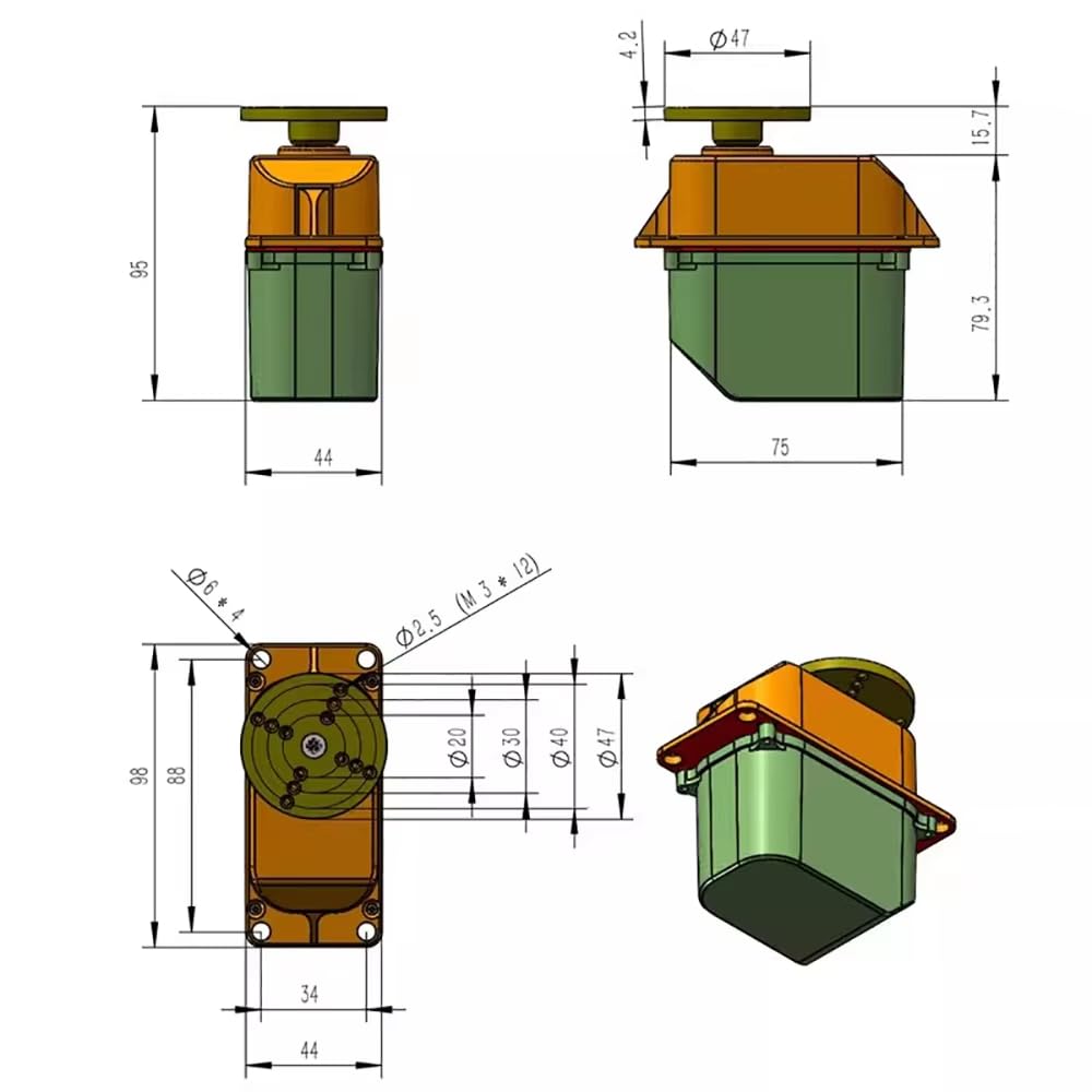 Toplionace Serwomechanizm BBPS120 o Wysokim Momencie Obrotowym do Ramienia Robota Przemysłowego – Silnik Szczotkowy 120kg.Cm, 12V 0,12 S/60°, Sprzężenie Zwrotne Potencjometrem