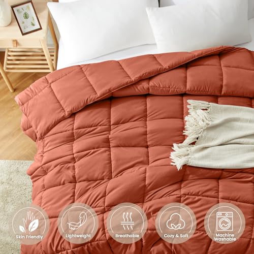 Image of Homelike Moment Comforter King Size - Orange Duvet Insert Down Alternative Bed King Comforter, Lightweight Bedding Comforters Quilted Soft All Season Solid Burnt Orange