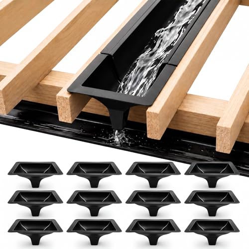Sosation 12 PCS Under Deck Drainage System Downspout Black PE Under Deck Rain Shield Downspouts Use for 12'&16' Joist Spacing