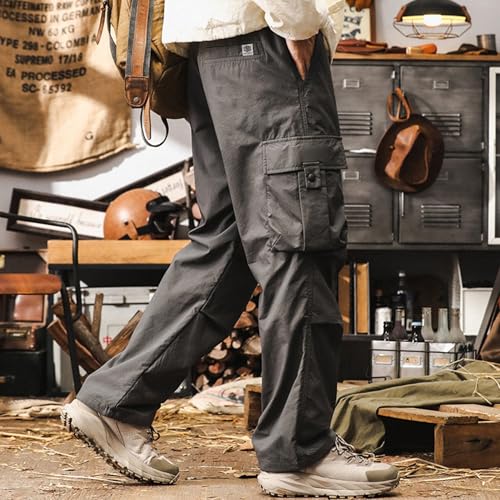 XYXIONGMAO Men's Grey Streetwear Overalls Cargo Pants Loose Drawstring Elastic Waist Multi-Pocket Sweatpants for Men3