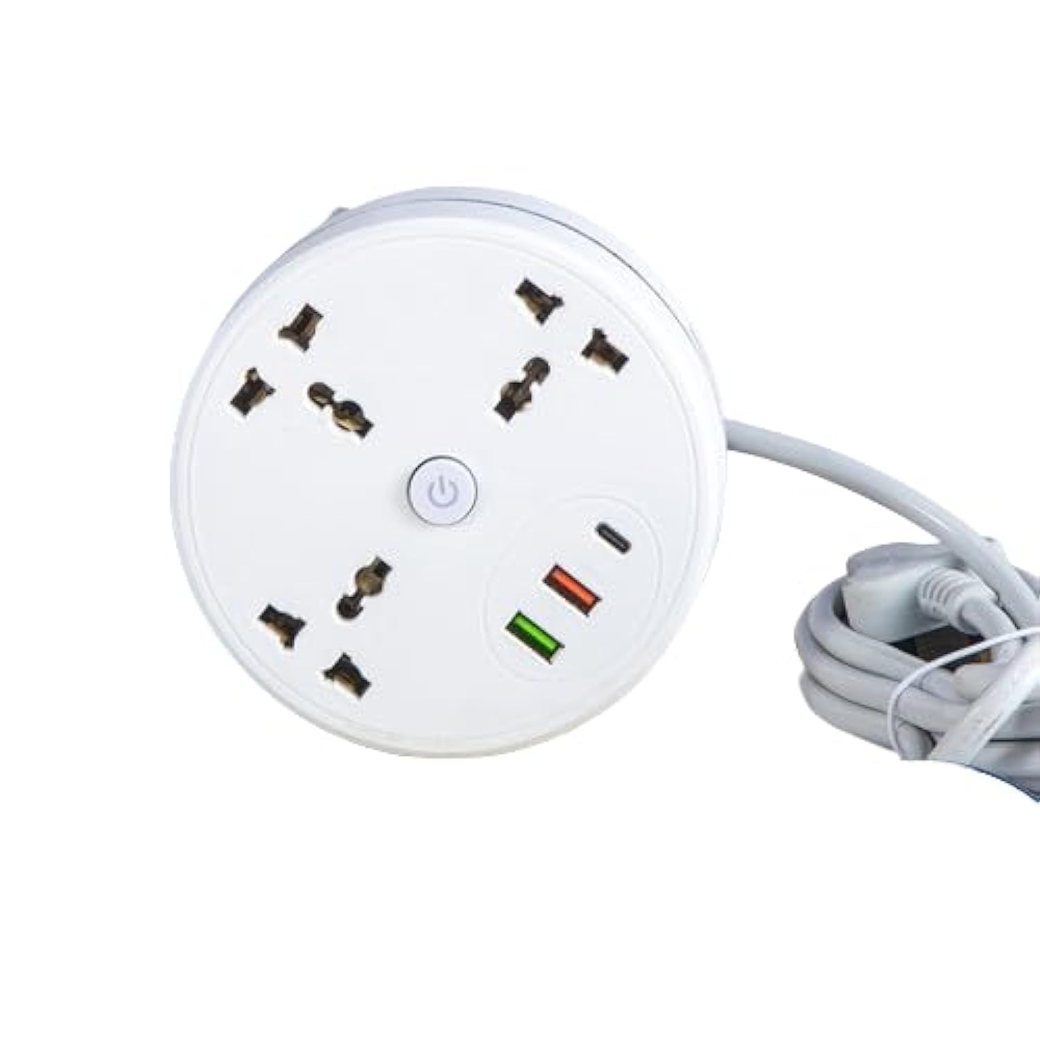 LIUBLUE Retractable Power Strip Surge Protector - 3 Universal AC Outlets, 2 USB Ports, 1 Type C Port, 2500W/10A, 110V/220V/240V, 2.7m Extension Cord - for Travel, Office, Home (White - 5.5x12cm)