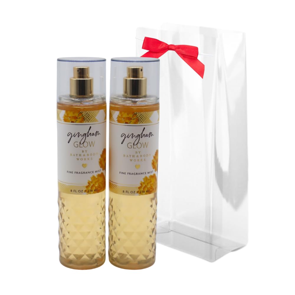 Bath & Body Works GINGHAM GLOW Fine Fragrance Mist 2-piece Gift Set with a Red Bow for Holidays - 8 fl oz each