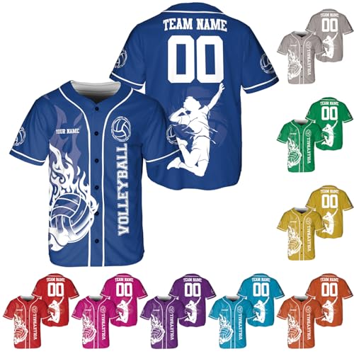 MAPrints Personalized Volleyball Baseball Jersey, Sport Volleyball 3D Jersey for Men & Women, Gifts for Volleyball Player (US, Alpha, Small, 5X-Large, Regular, Regular, VLB 3)