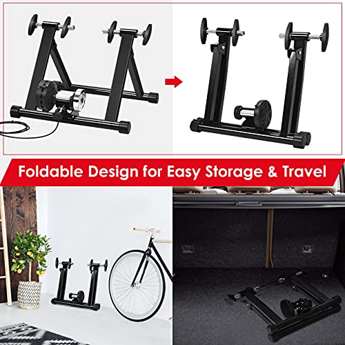 Gymax Magnetic Bike Trainer Stand, Folding Stationary Bicycle Stand For Indoor Riding Exercise With Dual-Lock System, Quick Release Home Gym Bike Roller (8-Level Adjustable Resistance) #TOP4