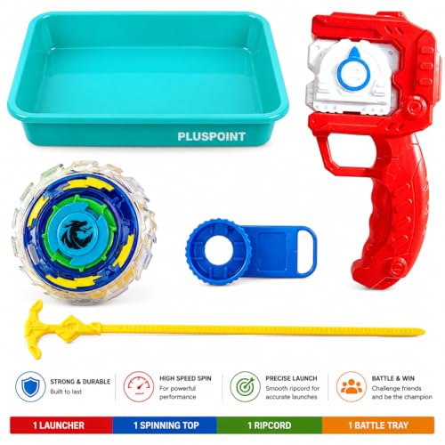 Image of PLUSPOINT Battling Top Burst Launcher Grip Toy Blade Set Gyros Blades Battling Tops Metal Fusion Starter Set with Launchers Gift Toys for Boys Kids Children Age 6+