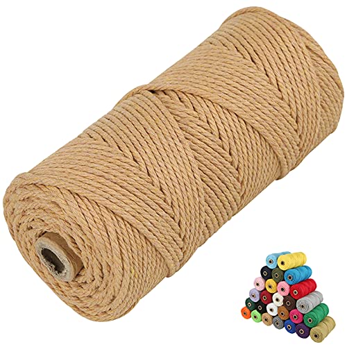 Macrame Cotton Cord, 4 Ply Twisted Macrame Yarn, Natural Cotton Cord Perfect Macrame Supplies for Macrame Plant Hangers DIY Crafts (Coffee, 2mm*219Yards)
