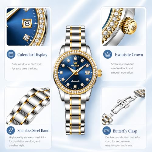 Image of OLEVS Watch Women Two Tone Watches for Women with Date Dress Womens Watches for Small Wrists Luxury Easy Read Women's Watch Waterproof Blue /Black /Gold /Silver Dial Reloj para Mujer