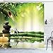 Ambesonne Spa Shower Curtain, Meditation and Picture of Bamboo Stalks Candle and Basalt Stones Theraphy Relaxing, Cloth Fabric Bathroom Decor Set with Hooks, 70" Long, Green Yellow