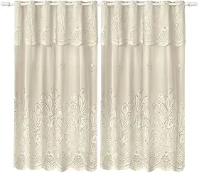 Cortina de Renda para Cozinha, Modelo Tulipas, Branca, 1,3 x 2 Metros com Bandô de 30cm