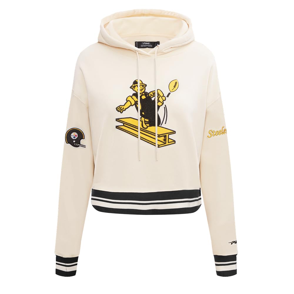 Pro Standard Womens NFL Pittsburgh Steelers Retro Classics Cropped Pullover Hoodie Eggshell/Black 2Xl