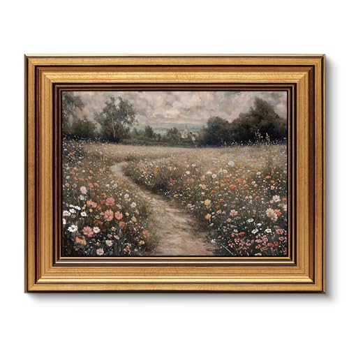 ARPEOTCY Tableau mural vintage avec cadre doré - Décoration murale avec motifs de paysages - Impression sur toile pour salon et chambre à coucher - Fleurs sauvages -...