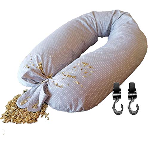 Cuscino Gravidanza Allattamento Pula di Farro Bio Made in ITALY 190 cm Sfoderabile Cotone 100% Antiacaro Traspirante Utile come Paracolpi In Regalo set Ganci Passeggino