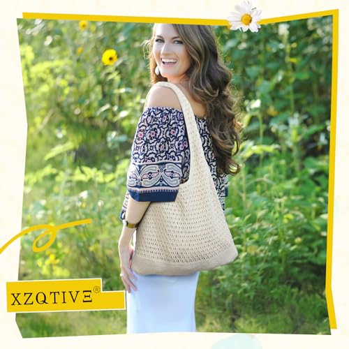 Image of XZQTIVE Crochet Tote Bag for Women Mesh Beach bag for Summer Vacation Aesthetic Hobo Knit Shoulder Bag