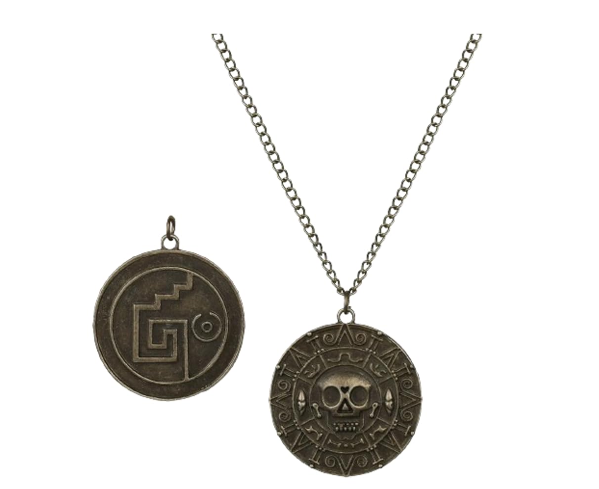 Collana con Ciondolo Teschio Pirata 4cm Bronzo Medaglione Antica Moneta Halloween ET218
