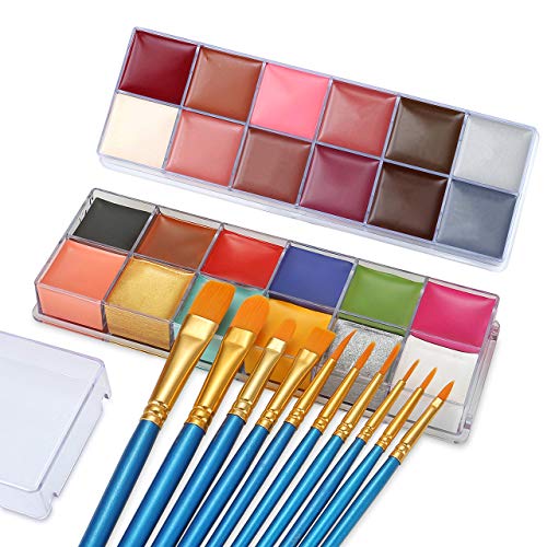 Wismee Face Body Paint 24 Colors Pro Stage Makeup Special Effect Cosmetics Pigment Oil Painting Art Palette Halloween Fancy Cosplay Party Flash Dark