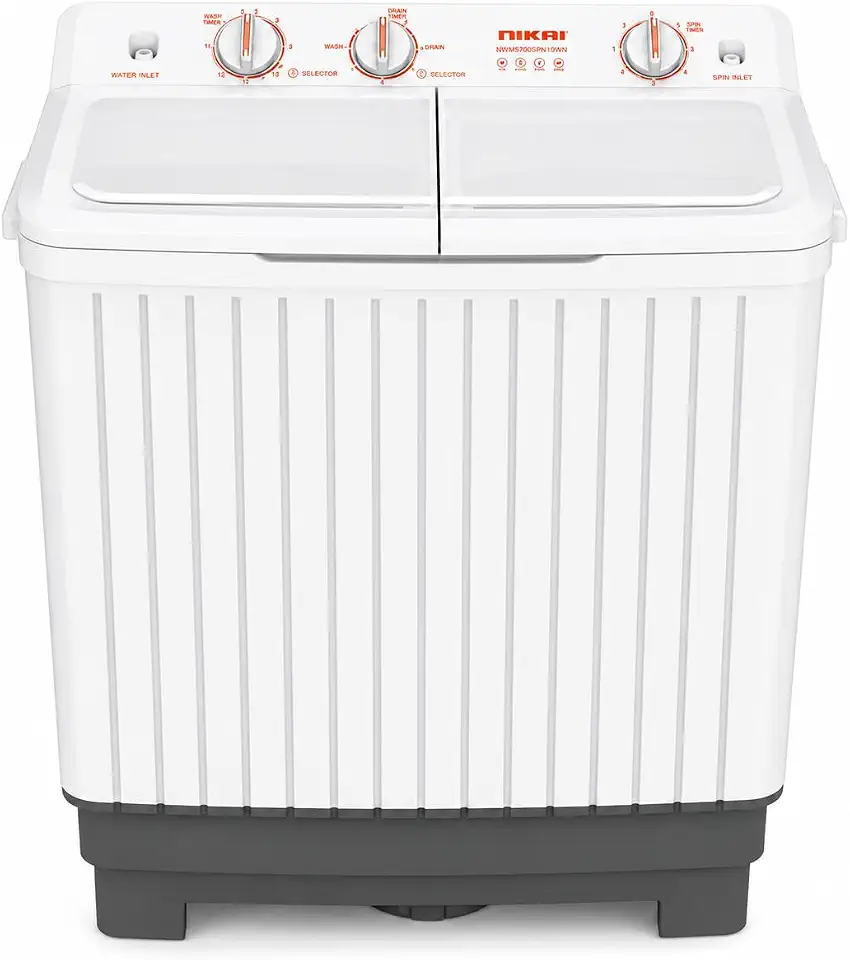 غسالة من نيكاي موديل NWM700SPN تحميل أمامي بسعة 5.0 كيلوجرام باللون الأبيض مع تشغيل صامت وغسيل سريع وتحكم تلقائي بعدم التوازن