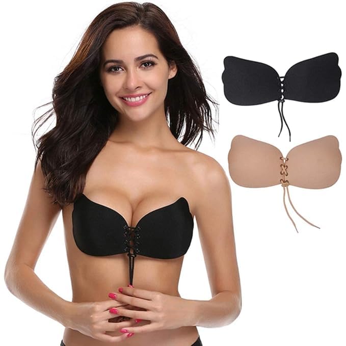 Women's Self Adhesive Reusable Strapless Bandage Stick Gel Silicone Invisible Pushup Backless Non Wire Padded Bra (Pack of 1) Multicolour-picture-36
