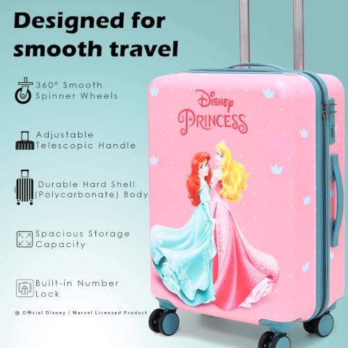 Image of NOVEX 22-Inch Disney Princess Trolley Suitcase for Girls Kids | Stylish Polycarbonate Luggage with 4 Spinner Wheels, 1 Main Compartment & Combination Lock | Perfect for Outing & Travel - Pink