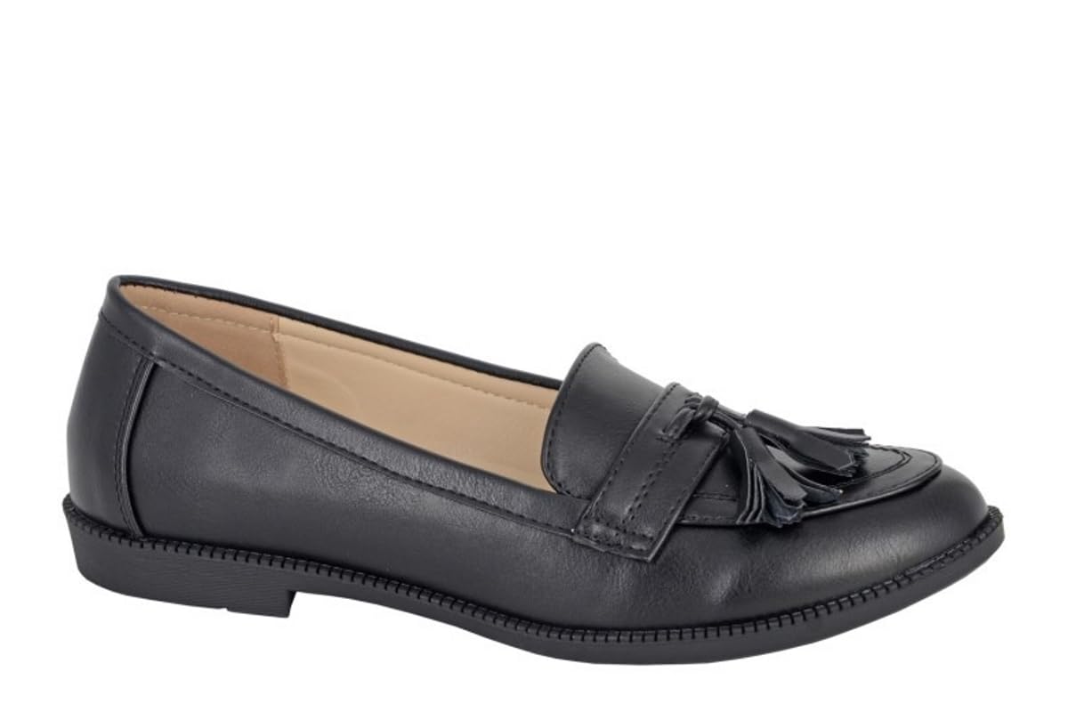 Boulevard Mocasines con borlas para mujer, zapatos escolares para niñas, color negro