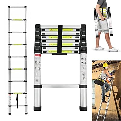 8.5FT Aluminum Telescoping Ladder Collapsible Extension Ladder Loft Ladder Lightweight Adjustable Height Safety Lock Non-Slip Bottom Caps for Home Use Roof RV Outdoor Activities 330lb Max Load