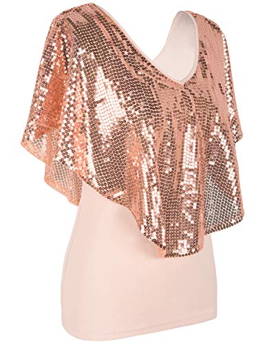 PrettyGuide Women's Tunic Tops Sequin Overlay Cold Shoulder Glitter Cocktail Party Blouse Top3