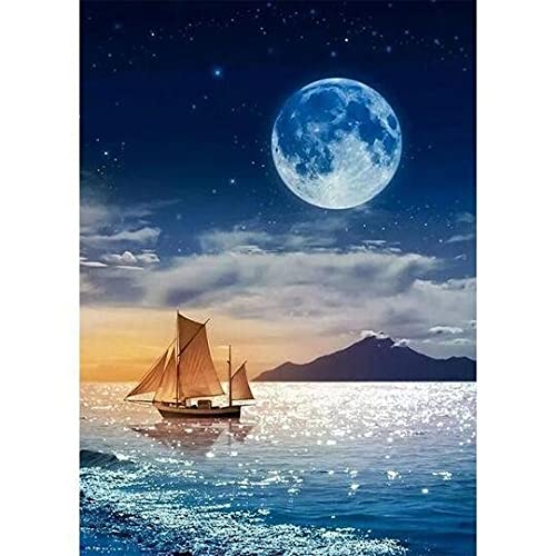 Kit diamant peinture voilier XL 70x120 cm avec strass complet pour adulte