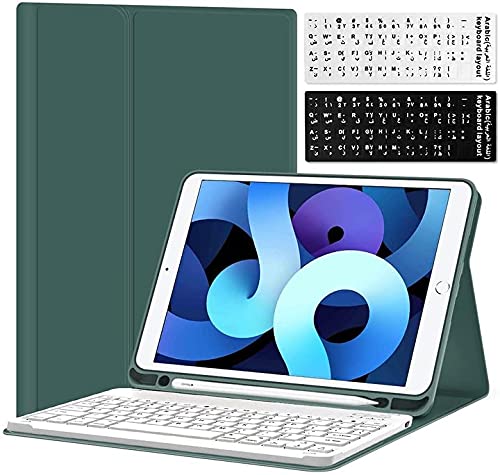 Compatible with iPad 10.2 Arabic and English Lightweight Smart Keyboard Cover, Suitable for iPad 10.2 inch 7 8 9th Deneration Keyboard Case-Green/White