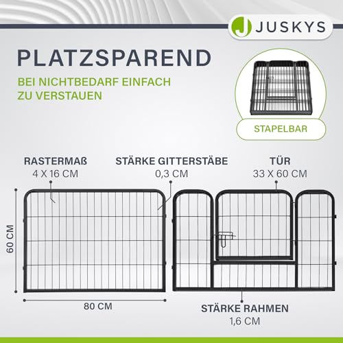 Juskys Welpenauslauf - Welpenlaufstall 8-teilig aus Metall- Freigehege mit Tür - Welpengitter für Hunde, Hasen & Kleintiere (160x160x60 cm)