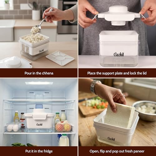 Image of Clazkit Tofu Maker Press with Drain Tray | Homemade Paneer, Yogurt & Tofu Making Mold |Tofu Press Container | Easy DIY Soy Paneer Cheese Maker for Kitchen | Reusable & Easy to Clean |1200ml