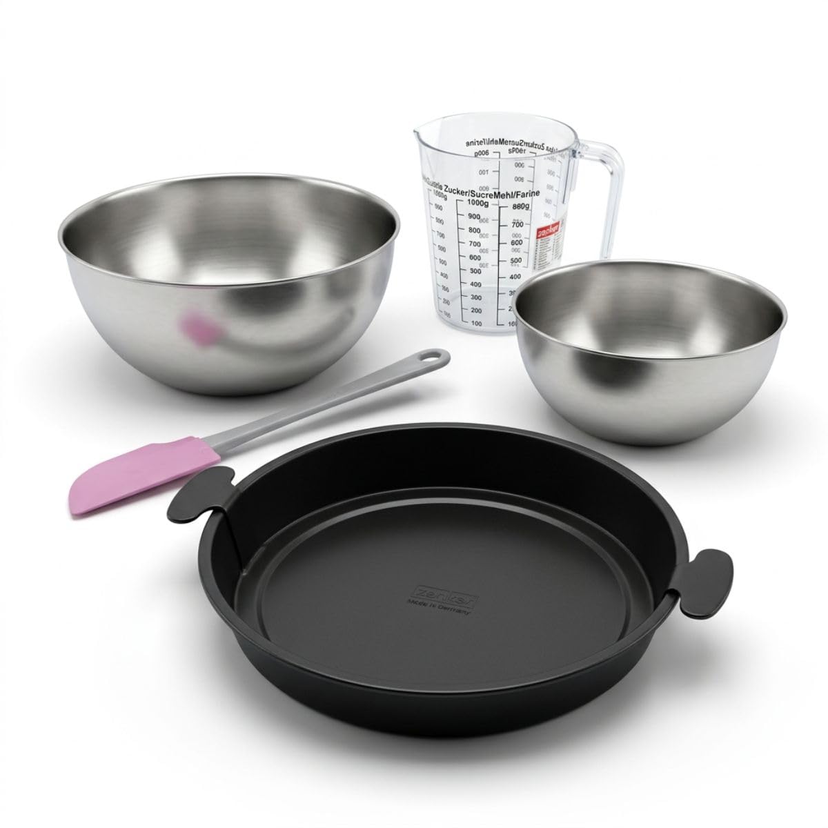 Zenker Set pâtisserie moule à quiche 28 cm avec bol, doseur et spatule