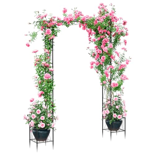Garden Arch Thickened Garden Arbor Trellis for Climbing Plants with Planter 7.6Ft Outdoor Metal Arch Archway Wedding Backdrop Stand for Ceremony Party Christmas Decorations Pergola Black