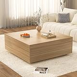 43 Inch Large Square Coffee Table with Storage,Modern Wooden Coffee Table with 2 Drawers...
