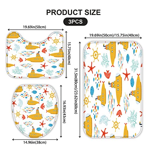 Badezimmerteppich-Set 3Teilig nautischer Kompass rutschfest Waschbar Badematte Badezimmer Weich Mikrofasern WC… – Bild 3