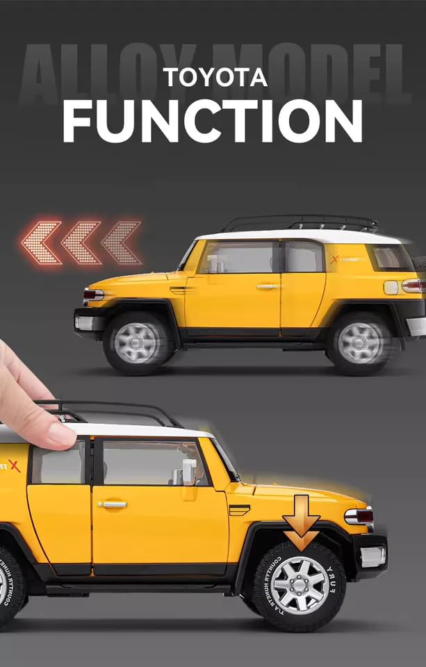 Image of Invite Enterprise Compatible for 1:24 Toyota FJ Cruiser Toy Car Model, Diecast Collectible Pull Back Model Car with Sound and Light, Toy Gift Vehicles for Adults Kids Boys Girls, Yellow