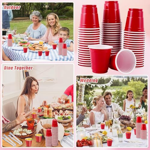 Image of Tickles Beer Pong Glasses & Shot Glasses with Ball | Easy Grip Reusable Drinking Party Cups for Iced Tea, Cocktail, Couple, Ladies Games (12 Beer Pong 475 ml and 12 Shot Glasses 60 ml; Color: Red)