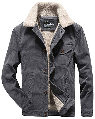 Image of ebossy Men's Single Breasted Sherpa Lined Corduroy Trucker Jacket