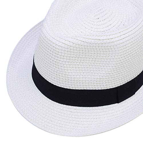 Kids Boys Girls Summer Panama Straw Fedora Hat Short Brim Beach Sun Cap4