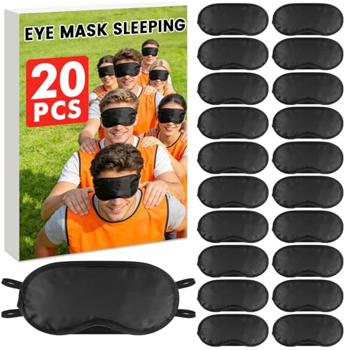 UGODAR 20 PCS Sleep Eye Masks Blindfolds - Light-Tight with Nose Pad & Adjustable Strap Bulk Comfortable Breathable Party Supplies for Team Building Travel Black Eye Cover for Women Men