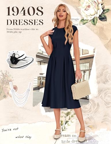 Image of Wedtrend 1940s Dress for Women 1950s Retro Dress Midi Cocktail Wedding Guest Dresses for Women Vintage Dress with Pockets
